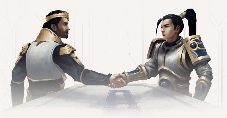 two kings shaking hands depicted as a game based illustration